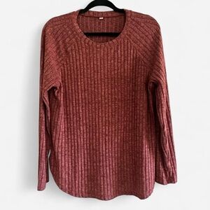 Women's‎ Burgundy Long Sleeve Ribbed Sweater Size L